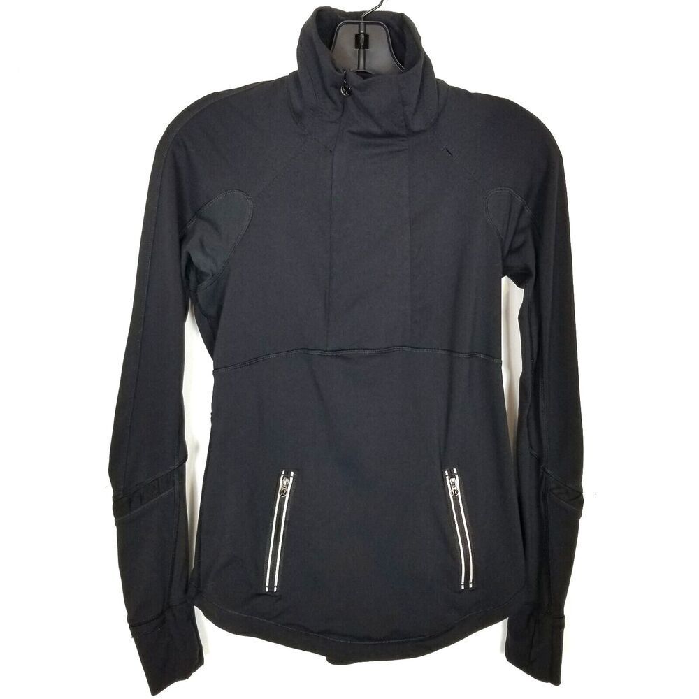Lululemon Women Pull Over 1/4 Side Zip Jacket Sz 6 Black Athletic Running Gym